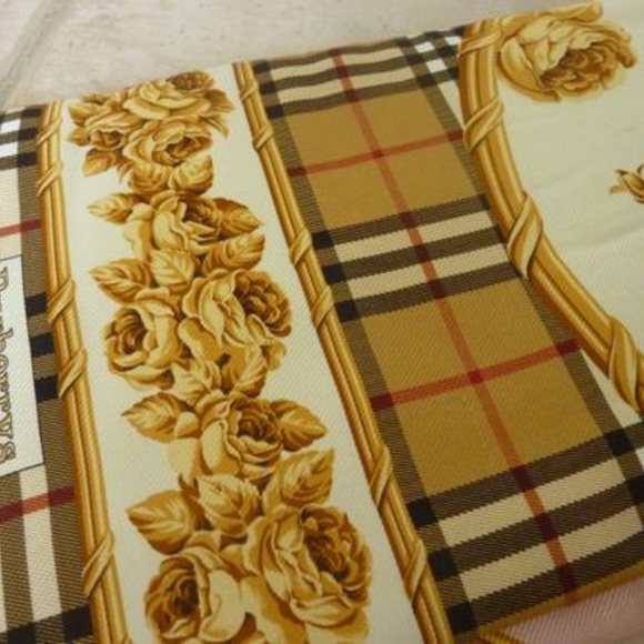 Burberry Multicolor Roses Check Pattern Silk Scarf - Picture 6 of 7